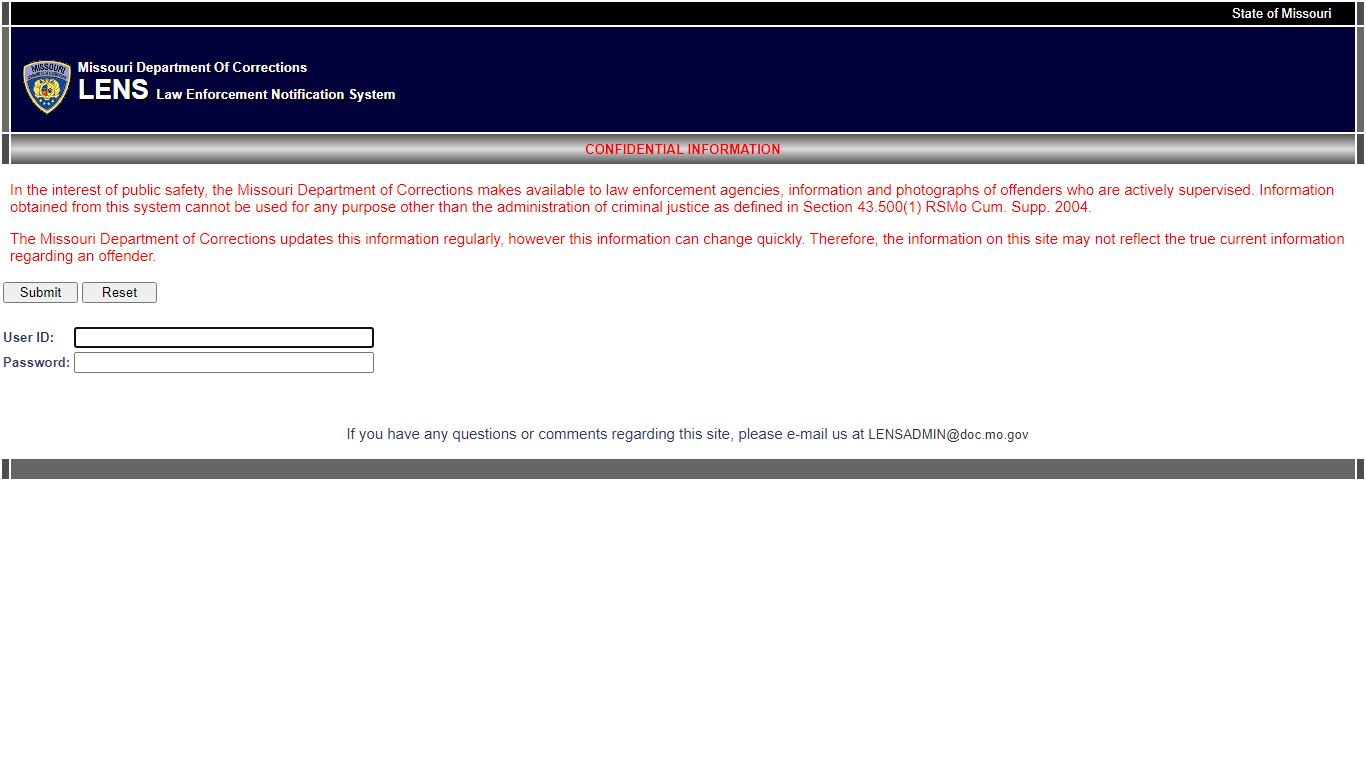LENS Law Enforcement Notification System - Missouri